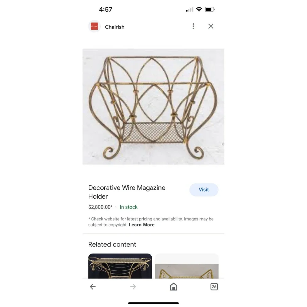 Art Deco Magazine Rack Vintage Brass Gilt Gold Finish‎ MCM Hollywood Regency